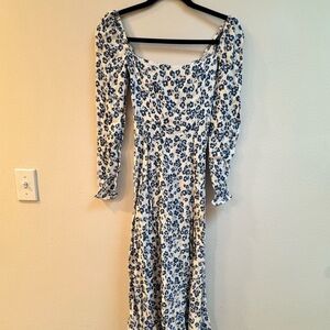 Reformation Blue Floral Long Sleeve Dress